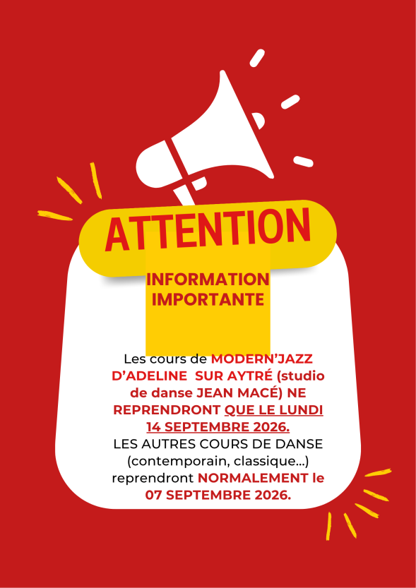 INFORMATION IMPORTANTE -REPRISE DES COURS AYTRÉ DANSE MODERN'JAZZ AVEC ADELINE
